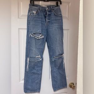 Reformation Ripped Straight Leg High Waist Jeans